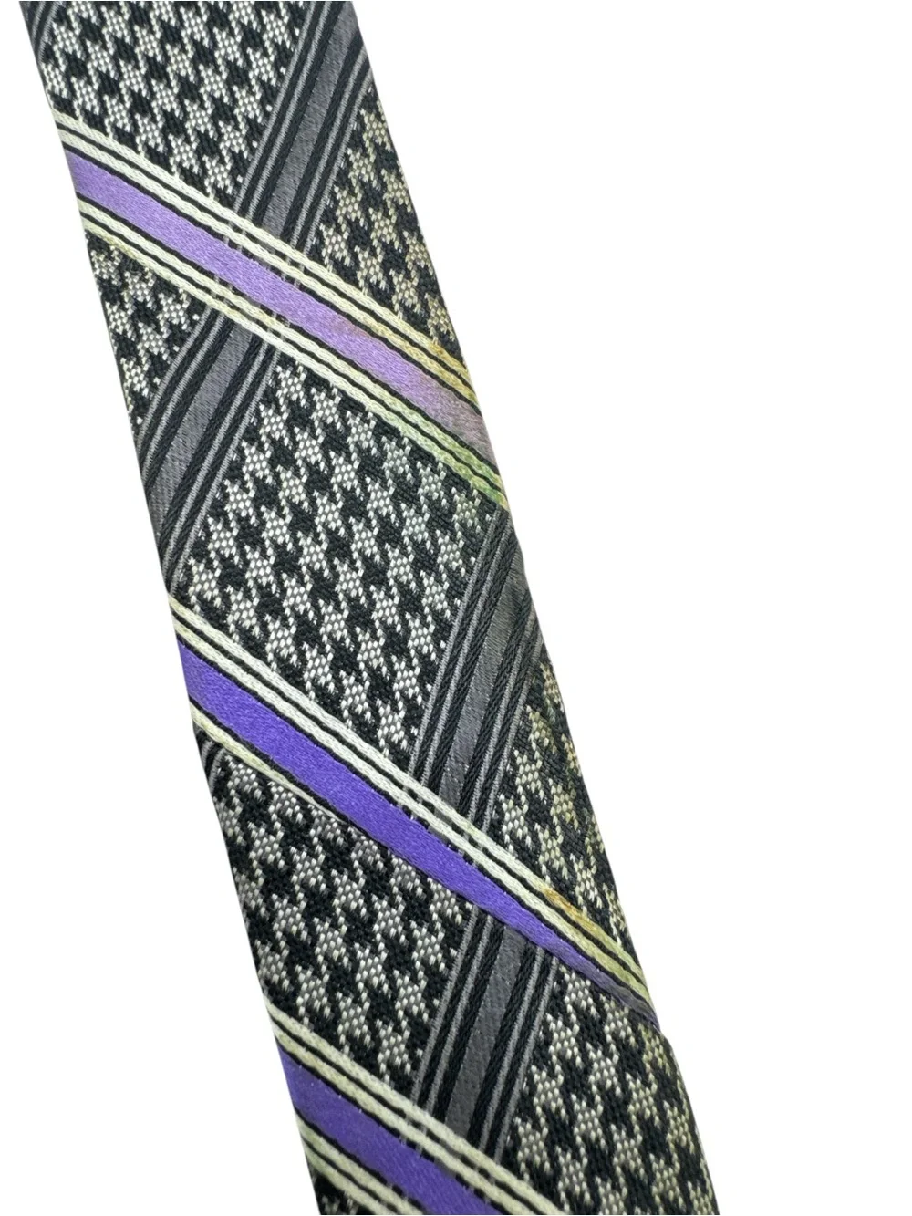 Vintage 90s Pronto Uomo Platinum 100% Silk Purple Gray Metallic Checkerboard Tie